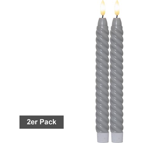 LED Stabkerzen Flamme Swirl 2 Stück Echtwachs Batterie Timer grau (1/4)