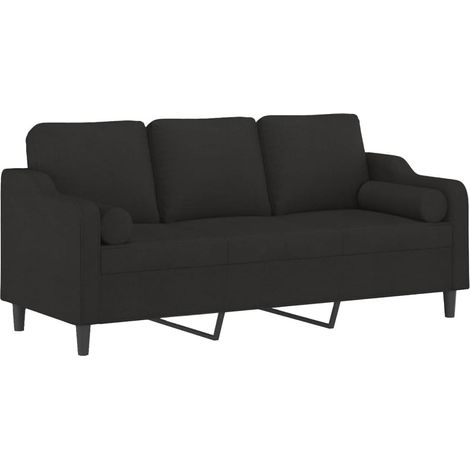 Canapé 3 places avec oreillers décoratifs noir 180 cm tissu vidaXL (1/5)