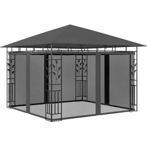 Un gazebo avec moustiquaire, 3x3x2,73 mètres, couleur charbon sans fumée, 180 g/m². (1/5)