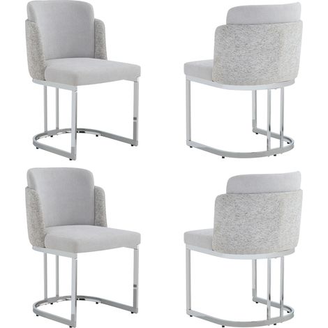 Set mit 4 Esszimmerstühlen aus Chenille in Hellgrau mit silbernen Metallbeinen MODENUIT (1/5)