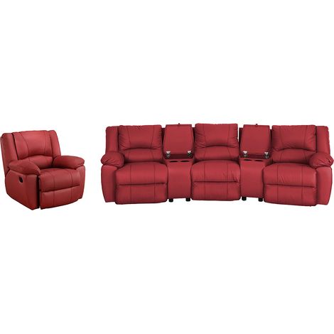 Canapé 3 places et un fauteuil relax en cuir AROMA - Rouge (1/5)
