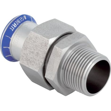 Geberit Mapress Acier inoxydable Raccord union avec filetage extérieur, écrou-raccord en acier CrNi (sans LABS), DN 15, 85362
