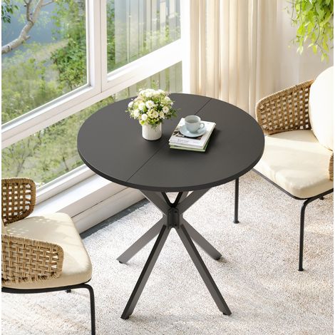 Table ronde 80x80x75 cm noire en panneau de particules et fer avec pieds en X réglables (1/5)