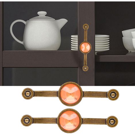 Set aus 2 antiken Schubladengriffen aus Zinklegierung in Bronzeoptik, europäischer Landhausstil, farbige Acrylgriffe, orange. (1/5)