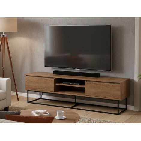 Dmora - Mobile porta TV Selena, Credenza da soggiorno, Armadio basso per TV, Base parete attrezzata, 180x40h50 cm, Noce e Nero, con imballo rinforzato, con imballo rinforzato (1/5)