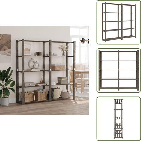 The Living Store Lagerregal mit 5 Böden Grau 170x38x170 cm Massivholz Kiefer - Kieferholz (1/5)
