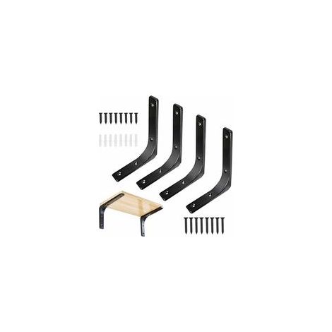 Lot de 4 équerres d'étagère murales noires en métal, 150 x 125 mm, charge max 80 kg – (1/5)