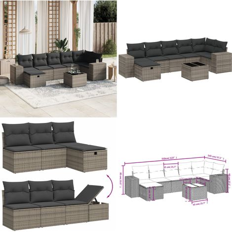 8-tlg. Garten-Sofagarnitur mit Kissen Grau Poly Rattan - Gartenmöbel - Esszimmergarnituren - Outdoor-Lounge - Rattanmöbel - Gartenset - Home & Living (1/5)