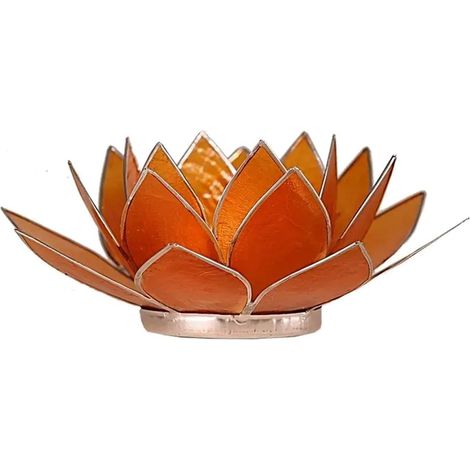 Porte Bougie Fleur de Lotus Orange et argent 2nd chakra (1/2)