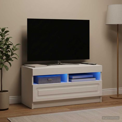 vidaXL Meuble TV LED Blanc Bois d'ingénierie (1/5)