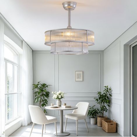 Ventilador de techo con luz 53 cm, 6 velocidades, mando a distancia, plateado OKMYHOME (1/5)
