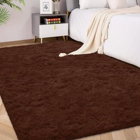 Tapis shaggy moelleux - DOK - 120x200 cm - Marron - Extra doux - Antidérapant - Pour salon et chambre (1/5)
