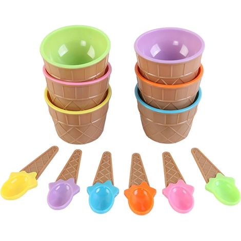 Coppetta da gelato/yogurt in plastica con cucchiaio, ciotola da dessert, set composto da cucchiaio e ciotola da gelato, colore casuale