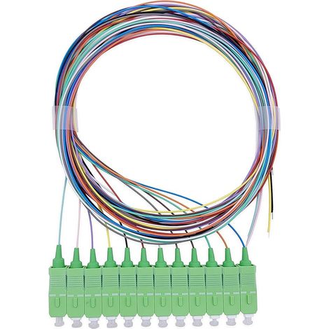 Elfcam ® - Pigtail à Fibre Optique à Code Couleur 12 Fibres SC/APC Monomode sans Gaine, 1M/0.9mm