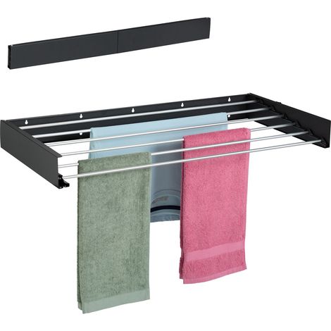 Relaxdays Tendedero de Pared, Plegable, 15x100x50 cm, Interior, y Exterior Tenderete Ahorra Espacio, Secador Ropa, Negro