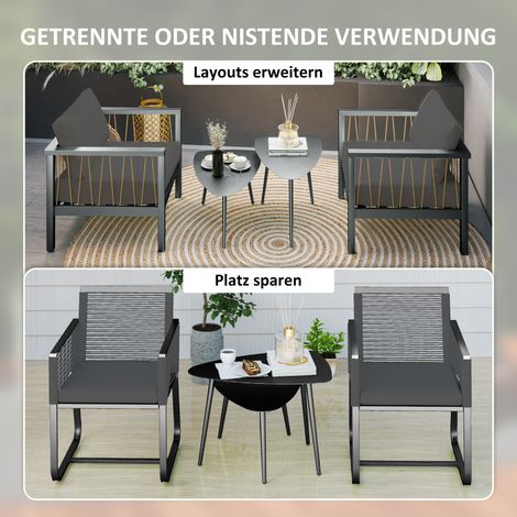 Lot de 2 tables basses de balcon en acier anti-rouille, table d'appoint géométrique noire