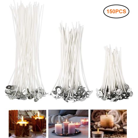150 mèches rondes en coton 9/15/20 cm pour bougies en cire, lot de 150 pièces