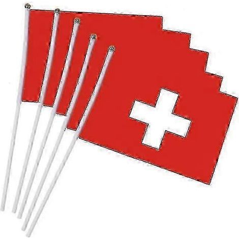 Lot de 5 drapeaux suisses à agiter à la main avec mâts en plastique ws (1/2)