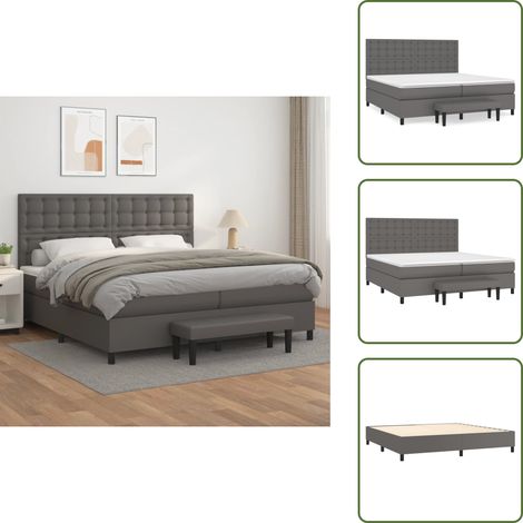 Boxspringbett mit Matratze Grau 200x200 cm Kunstleder - Boxspringbett - Doppelbett - Betten - Schlafsofa - Luxusbett (1/5)