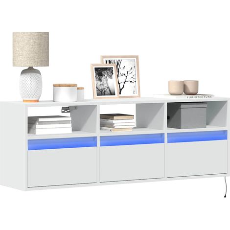 TV-Wandschrank mit LED-Beleuchtung Weiß 130x31x45 cm