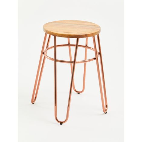 Interiors by Premier Rose Gold Metal and Elm Wood Round Stool, Small Hairpin Stool, Sturdy Stool for Lounge, Bedroom (1/4)