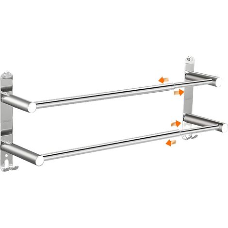 Porte Serviette Murale 2 Barres Porte-Serviette Telescopique 43-75cm Porte Serviette en Acier Inoxydable Support Serviette Salle de Bain- Argent (1/5)