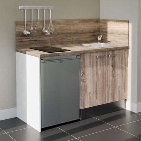Kitchenette K17L-PT - 140 cm - plan stratifié, évier inox, électroménager inclus (1/5)