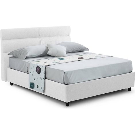 Letto Piazza e Mezza Brivio, Sfoderabile, Contenitore Made in Italy, Dimensione Materasso 120x190 cm, Bianco