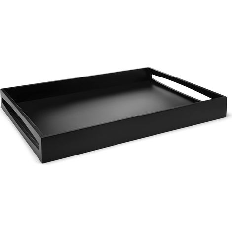 Leopold Vienna - Vassoio da servizio in legno nero, 55 x 40 cm, grande vassoio rettangolare per la colazione con bordo alto e 2 manici (1/2)