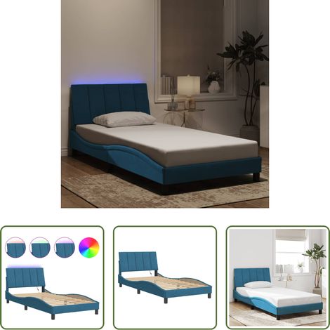 LED-Leuchten - Bettgestell mit LED ohne Matratze "Hanko" Blau 100x200 cm Samt (1/5)