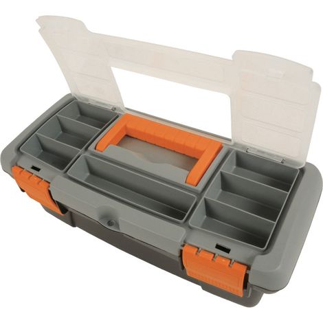 Petite boîte à outils en plastique durable avec plateau et couvercle de rangement (1/5)
