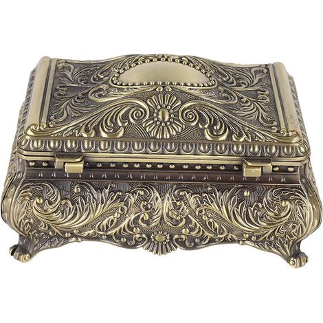 Vintage rechteckige Schmuckschatulle aus Metall, Aufbewahrungsbox für Damen und Mädchen, Bronze, Geburtstags-/Weihnachtsgeschenk (1/5)