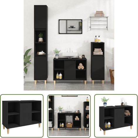 The Living Store Waschbeckenunterschrank Schwarz 80x33x60 cm Holzwerkstoff - Badezimmermöbel - Schreibtisch - Waschbeckenunterschrank - Spiegelschrank - Handtuchhalter (1/5)