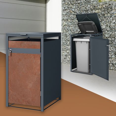 ML-Design Cobertizo de Exterior para 1 Cubo de Basura de 240L 68x80x116,3 cm Antracita con Acabado Óxido Mueble Cubrecontenedor de Acero Resistente con Tapa y  Puerta Abatible con Cerradura (1/5)