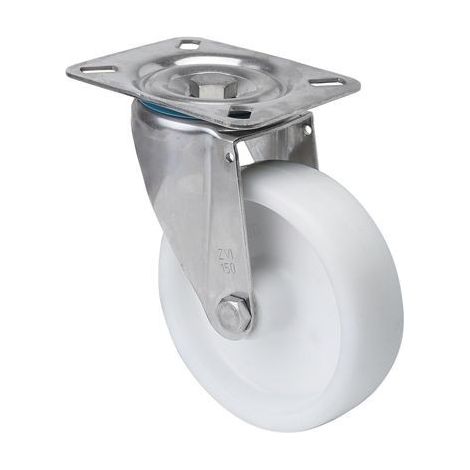 rueda giratora placa inox.10zvi100-ut poliamix blanco eje liso