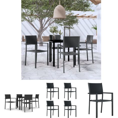 Gartenstühle - vidaXL 5-tlg. Garten-Essgruppe Schwarz - Gartenmöbel Set (1/5)
