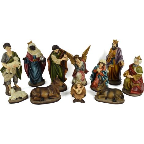 Natività completa con re magi presepe in poliresina 11 soggetti -20 cm