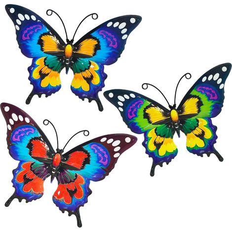 3 pièces Décoration Murale Papillon en Métal 18 x 13 cm Papillon Métal d art Mural Colorée Decoration Murale Exterieur Décor d Patio (1/4)