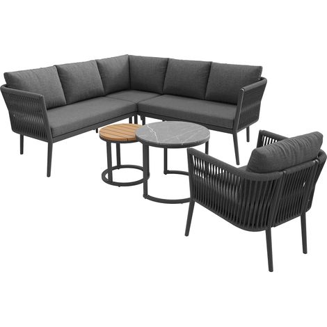 Set divano da giardino modulare 6 pezzi per 5-6 persone, grigio, con tavoli (1/5)