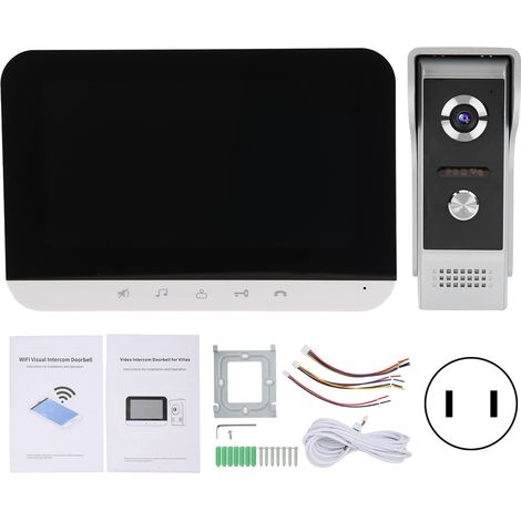 Sonnette vidéo 7 pouces TFT LCD interphone filaire WiFi, déverrouillage à distance, moniteur vision nocturne 100-240V prise US. (1/5)