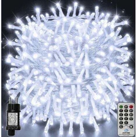 Luci natalizie a stringa da 100 m con 1000 LED, impermeabili IP44, con telecomando e timer, 8 modalità, ideali per decorazioni natalizie, compleanni, matrimoni e soggiorni, luce bianca fredda.