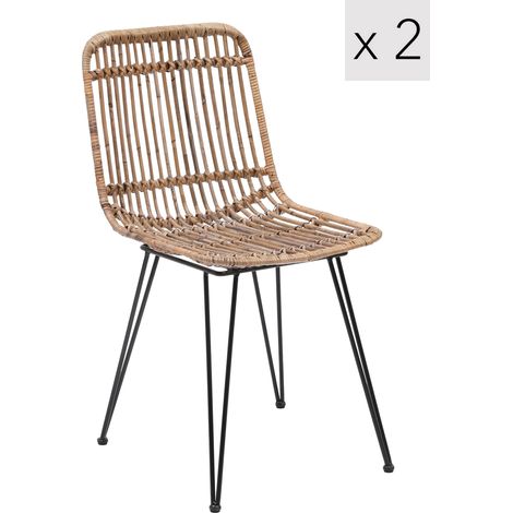 Nordlys - Lot de 2 Chaises Metal et Rotin Naturel (1/5)