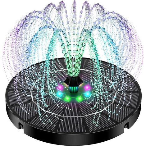 Fontaine de jardin solaire LED 3,5W pompe flottante rechargeable 2200mAh 7 buses multi effets de pulvérisation hauteur 30-60 cm (1/5)