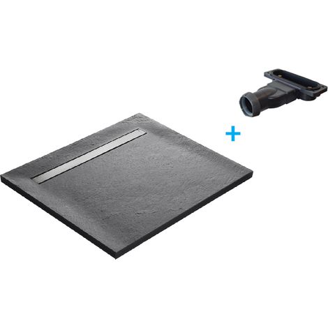 Receveur de douche gris 100 x 100 cm haute densité pierre naturelle - grille caniveau
