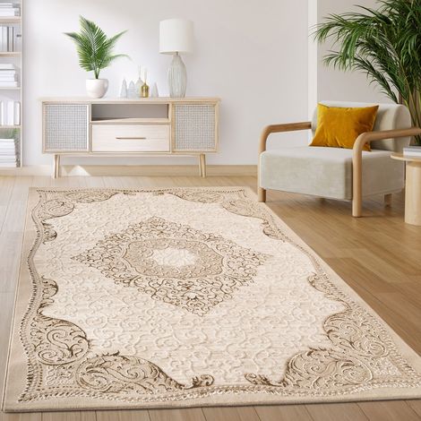 Paco Home Teppich Wohnzimmer Schlafzimmer Kurzflor Vintage Orientalisch Abstraktes Muster Beige 240x340 cm