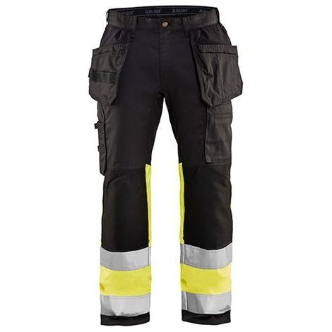 Pantalon de travail haute visibilité stretch 1558 - Noir/Jaune fluo 3XL - FR(54) - SE(C60) - Courtes (1/2)