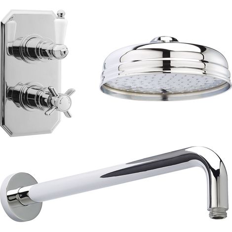 Balterley Traditional Concealed 1 Outlet Shower Valve, Head and Wall Arm Bundle - Chrome