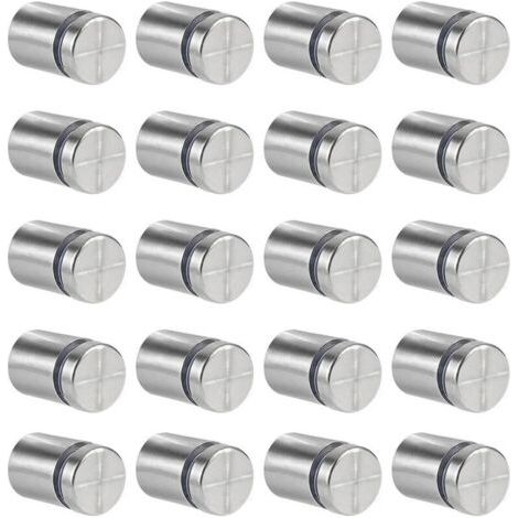 20 espaciadores de vidrio, tornillos espaciadores de 19 x 25 mm, soporte de pared de acero inoxidable para clavos publicitarios, para letreros y exhibidores (plateado)