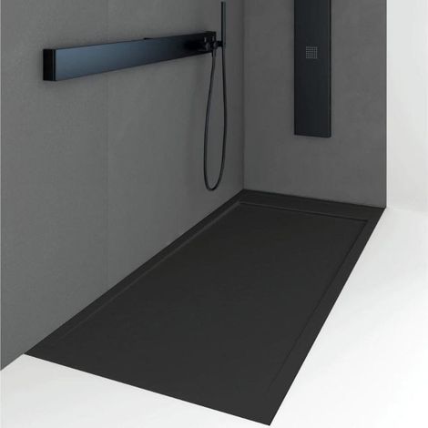 Mineralguss-Duschwanne extra flach QUORE Schieferoptik SCHWARZ 70x100cm (1/4)