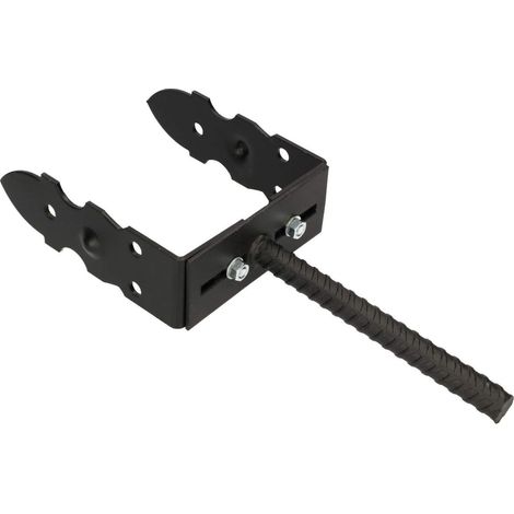 KOTARBAU Support de Poteau en U 120-200 mm Ancre de Poteau Réglable Manchon de Sol À Bétonner Décoratif Revêtu de Poudre Noir (1/5)